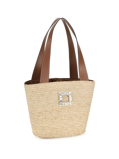 ROGER VIVIER Mini Viv’ Skate raffia Bucket Bag