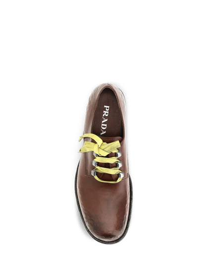 Prada Antique leather lace-up Loafers - Cacao