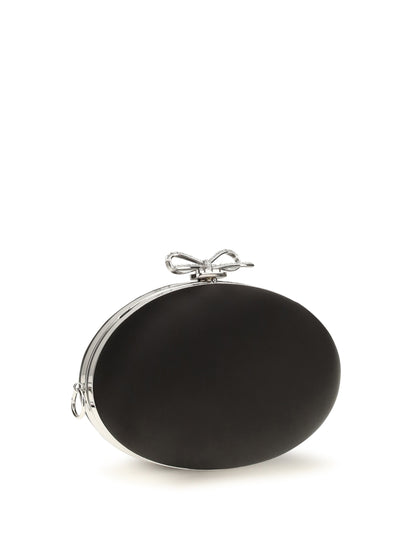 Self-Portrait Oval satin Clutch - Black