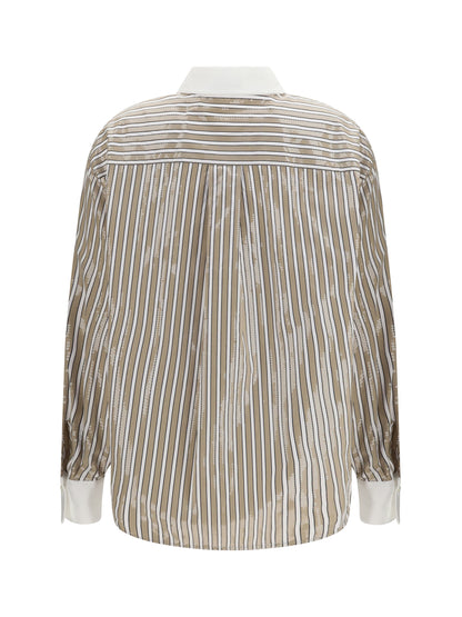 Brunello Cucinelli Dazzling Stripes cotton Shirt - Beige/Riga Nera/White