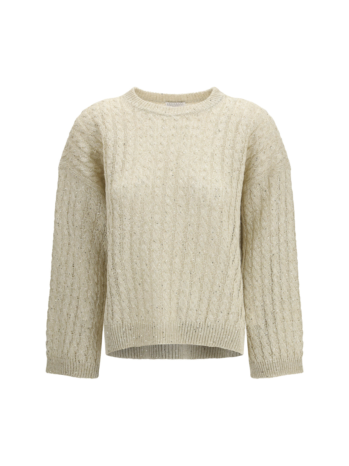 Brunello Cucinelli Dazzling Cable linen Sweater with openwork ribbing - Beige