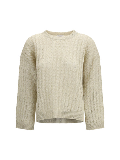 Brunello Cucinelli Dazzling Cable linen Sweater with openwork ribbing - Beige