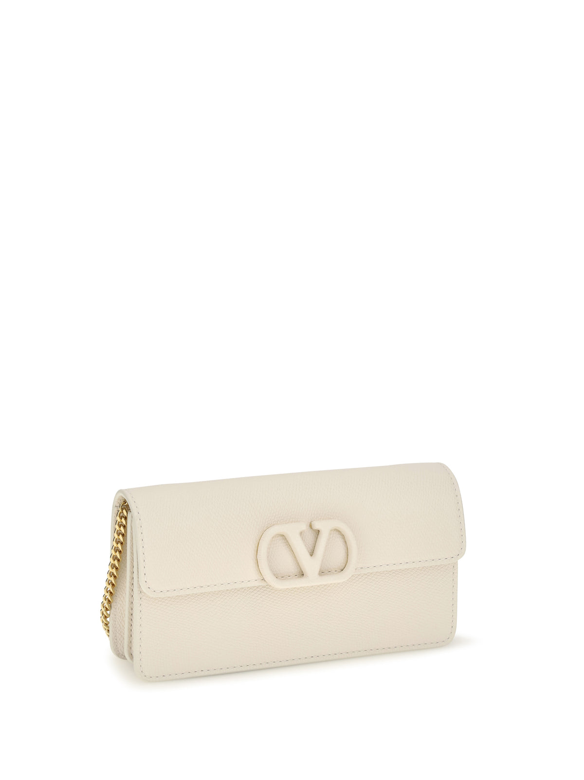 Valentino Garavani VLogo signature grainy calfskin chain Wallet - Light Ivory