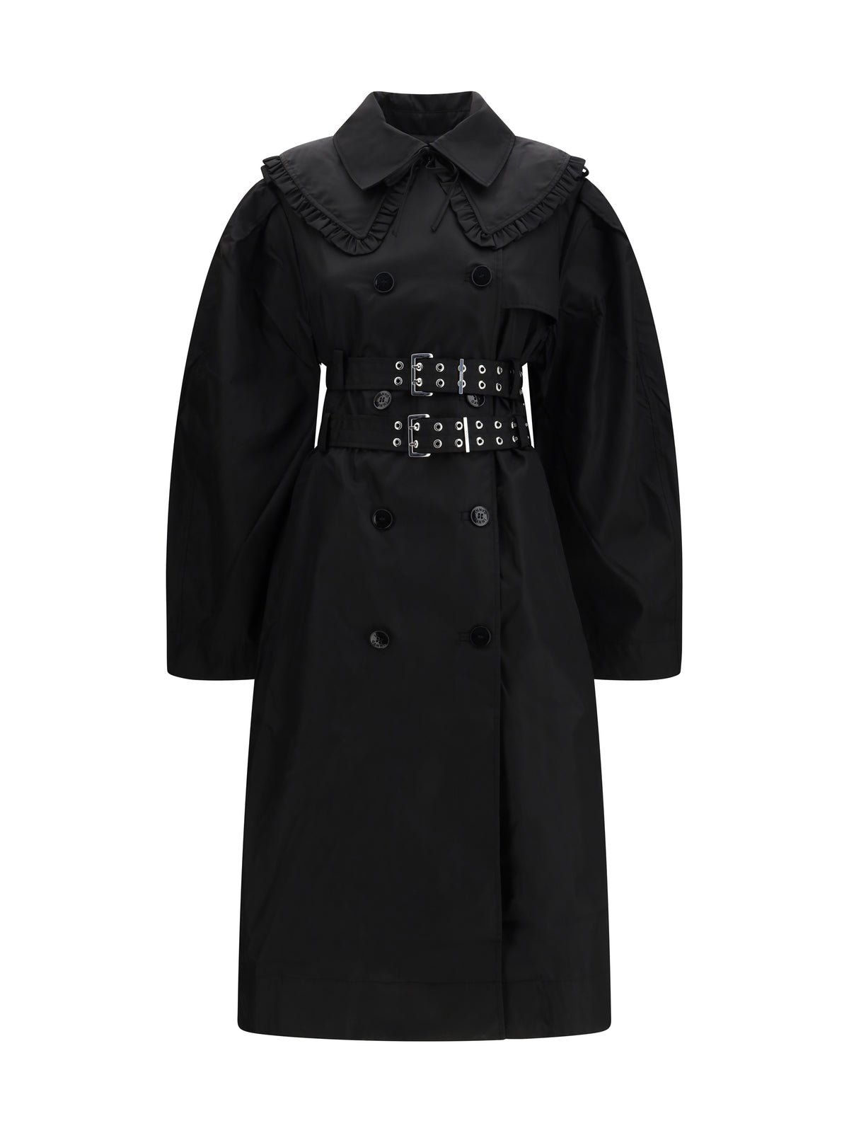 Ganni Belted double-breasted Coat - Black