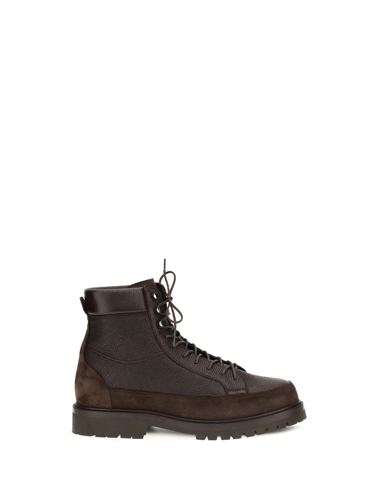Brunello Cucinelli Lace-up deer leather and suede ankle Boots - Dark Brown