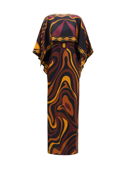 Pucci Silk Dress with shoulder cape - Burgundy Gold