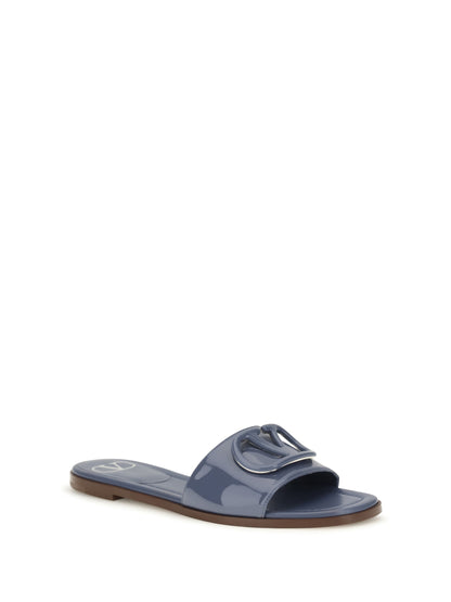 Valentino Garavani VLogo patent leather Slide Sandals - Blue Polvere