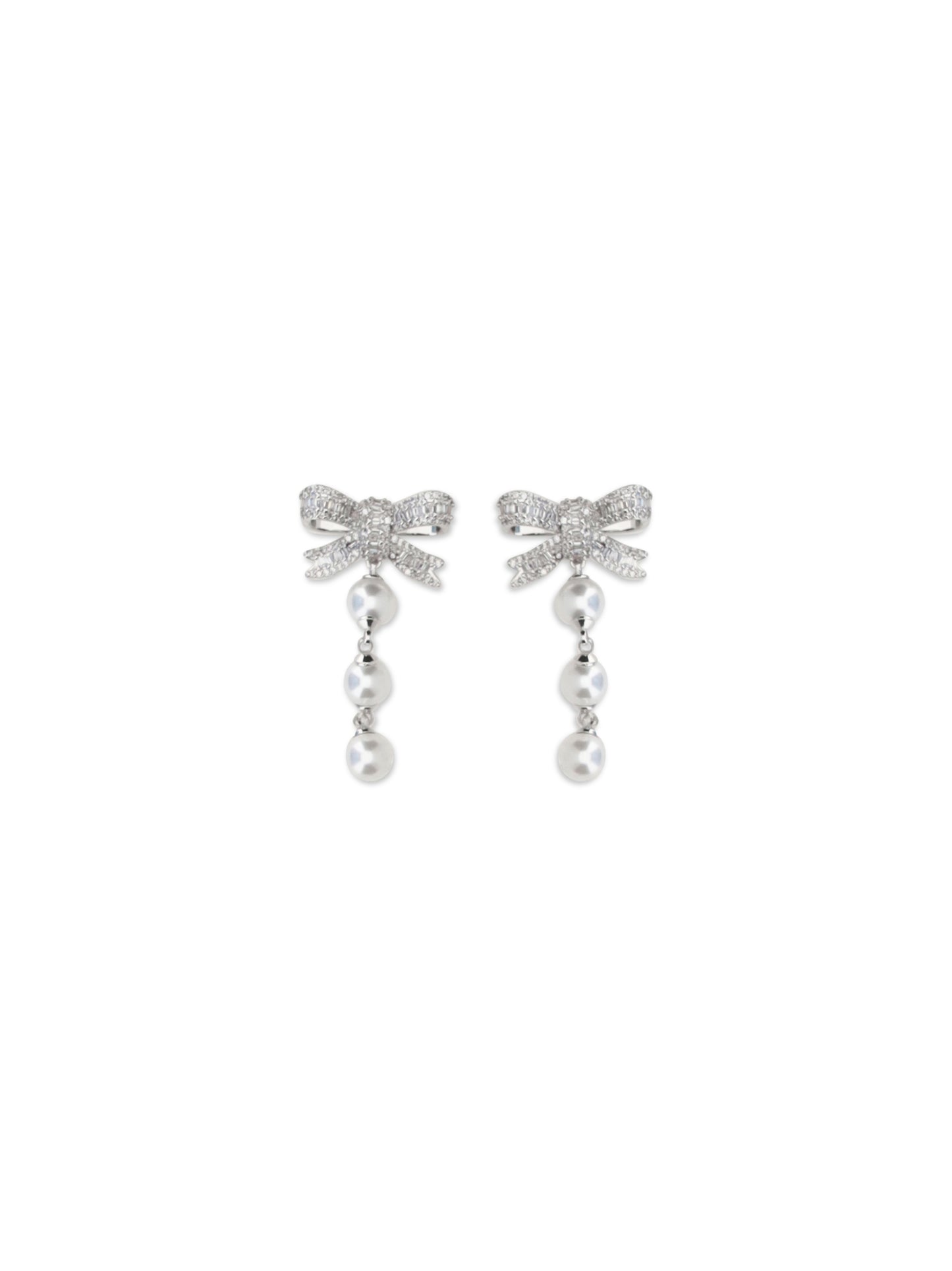 SELF-PORTRAIT Crystal bow and pearl drop Earrings
