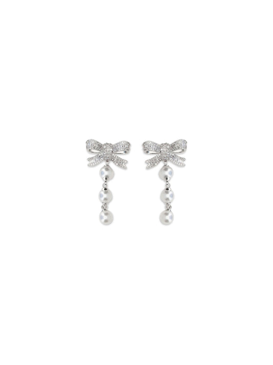 SELF-PORTRAIT Crystal bow and pearl drop Earrings