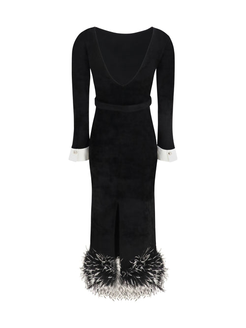 Self-Portrait Feather-trimmed Chenille Midi Dress - Black