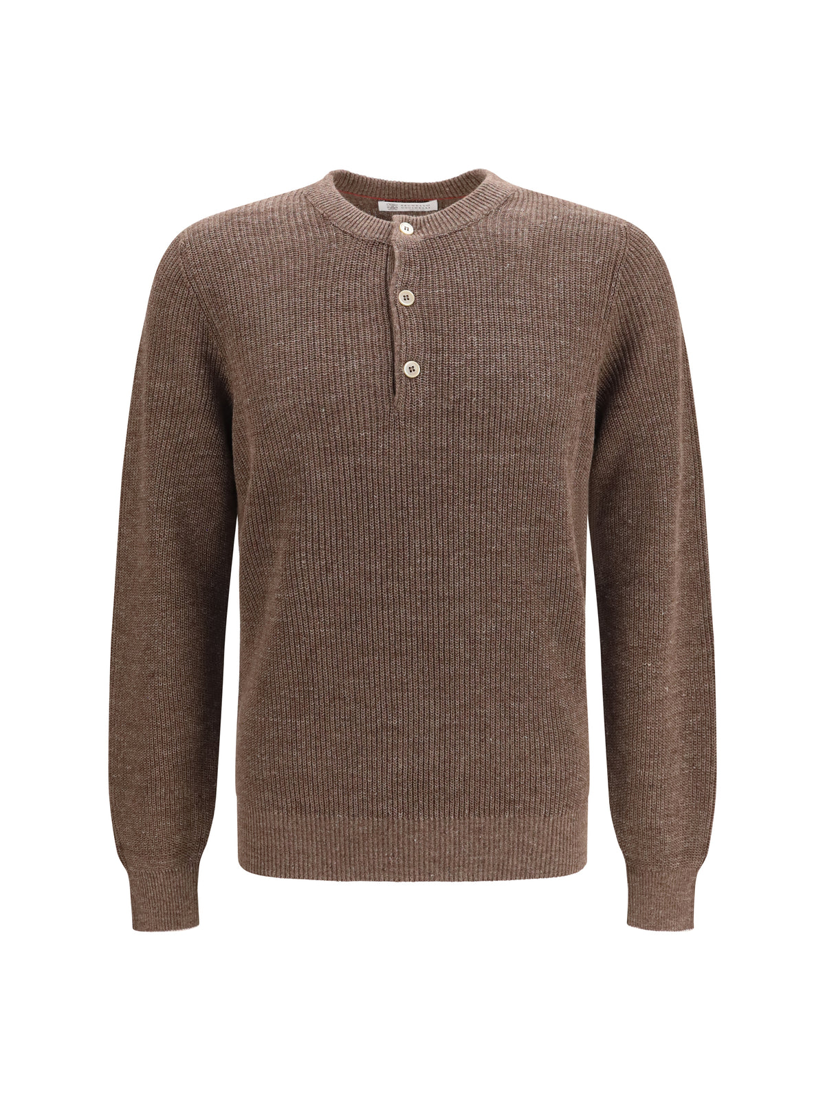 Brunello Cucinelli Cotton and linen henley Sweater - Nocciola+Yuta