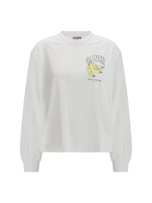 Ganni Long-Sleeve T-shirt with cherries print - Bright White