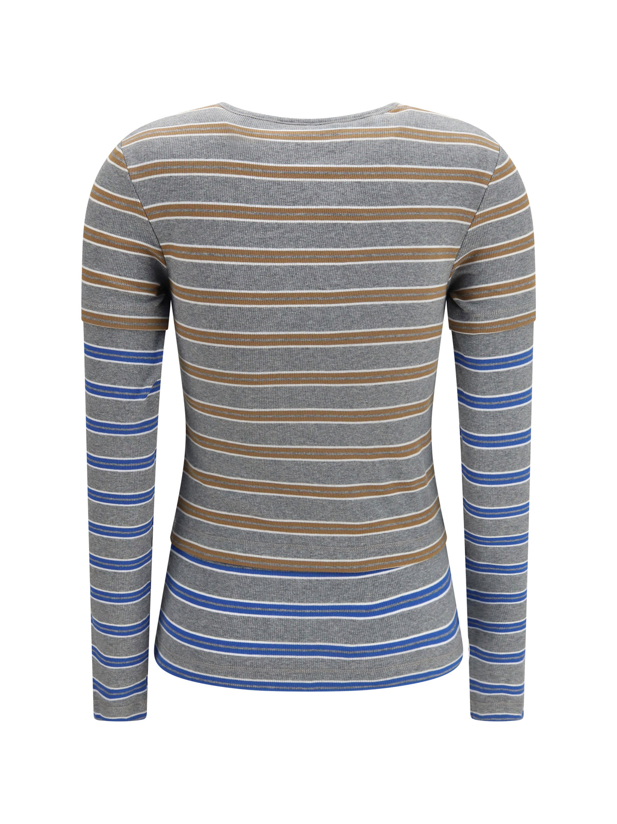 Ganni Double-sleeve striped cotton T-shirt - Strong Blue