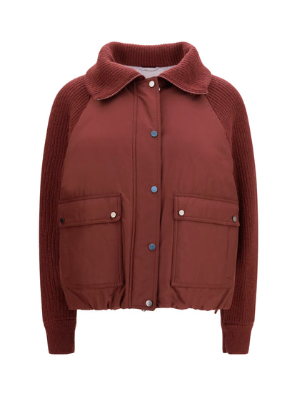 Brunello Cucinelli Down Jacket with wool sleeves - Prugna