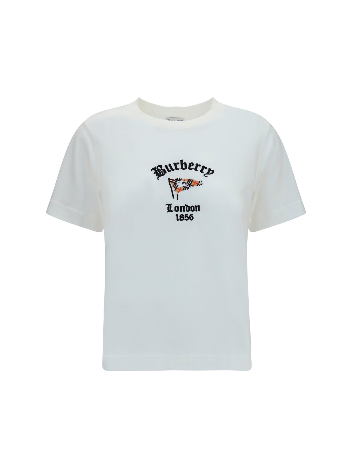 Burberry Cotton T-Shirt with Check Flag - Chalk