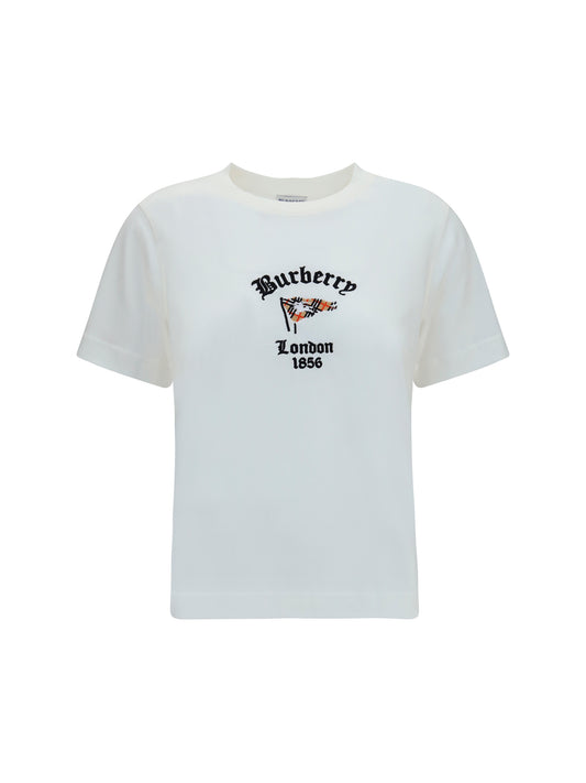 Burberry Cotton T-Shirt with Check Flag - Chalk