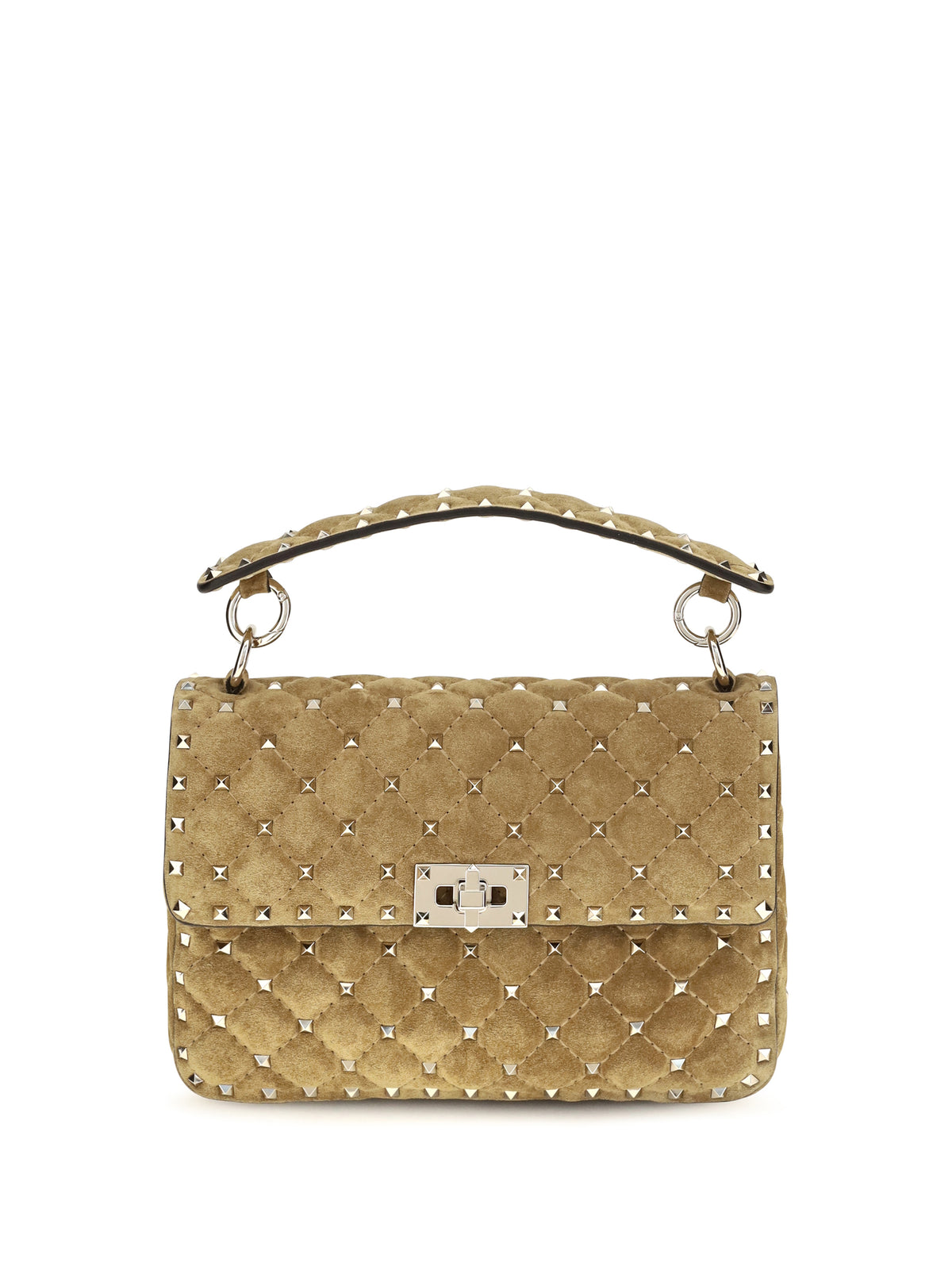 Valentino Garavani Medium Rockstud Spike suede Top Handle Bag - Havana Beige