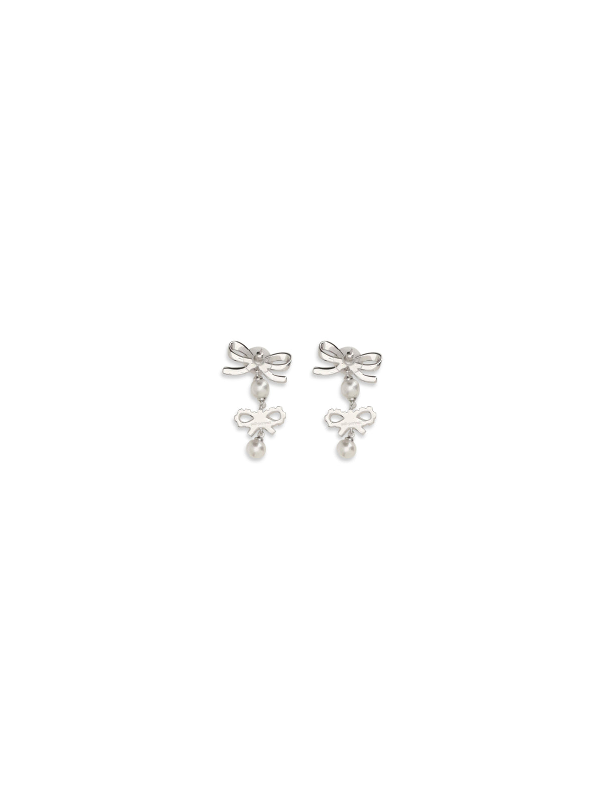 Self-Portrait Double Bow Pearl Earrings - Silver