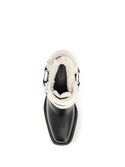 Rabanne Shearling trim biker ankle Boots - Black