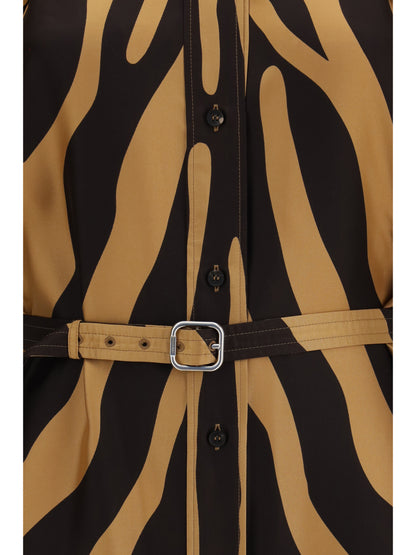 Ferragamo Twill Shirt Dress - Camel/Darkexpresso