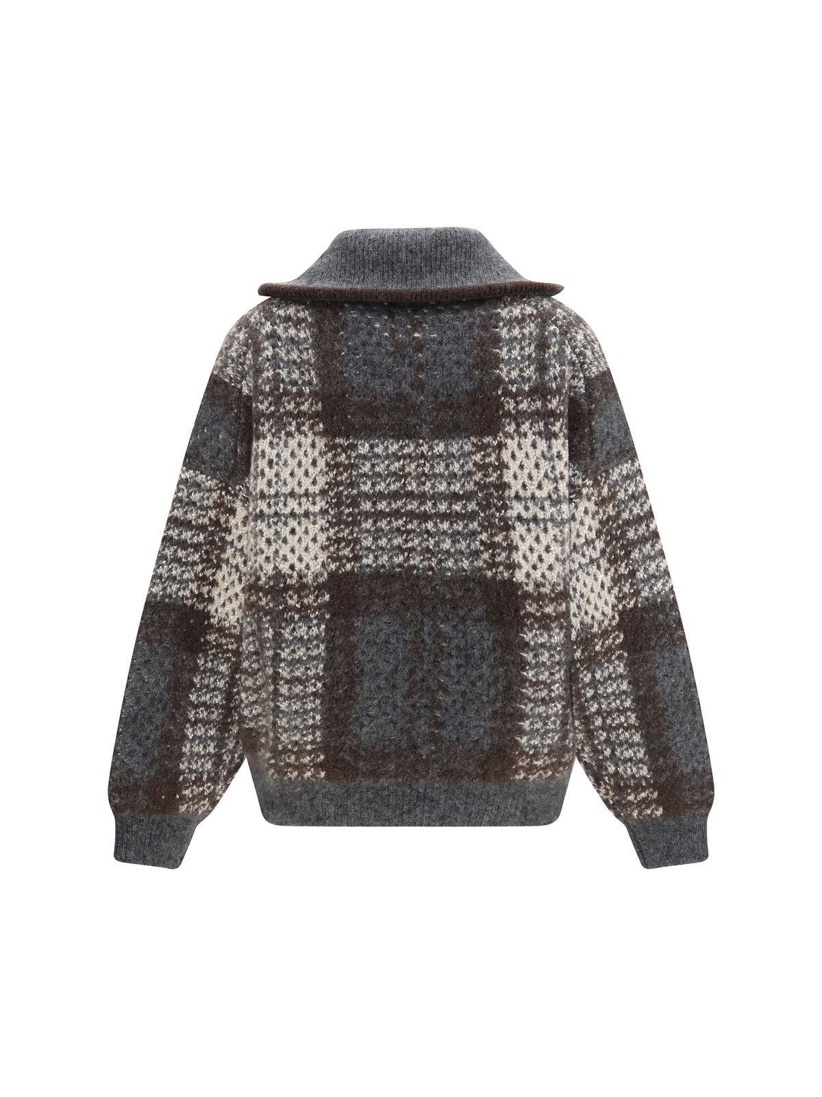 Brunello Cucinelli Checked wool zip Cardigan - Ivory/Piombo/Anthracite