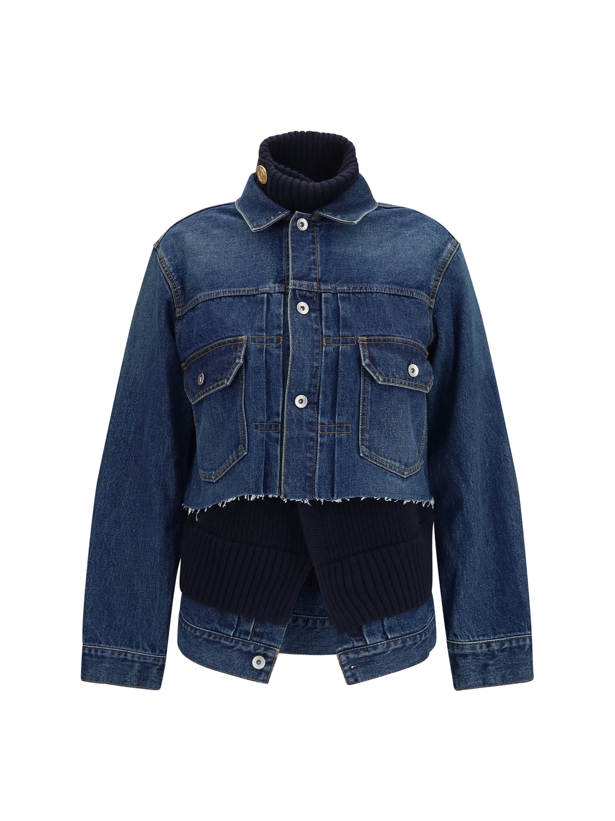 Sacai Denim Jacket with wool knit layer - Blue×D/Navy