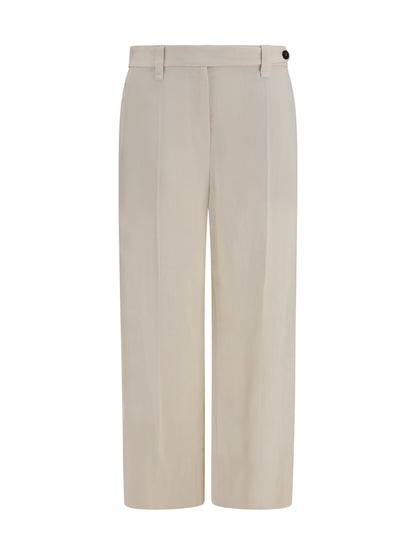 Brunello Cucinelli Cigarette Pants in fluid viscose and linen twill - Cream