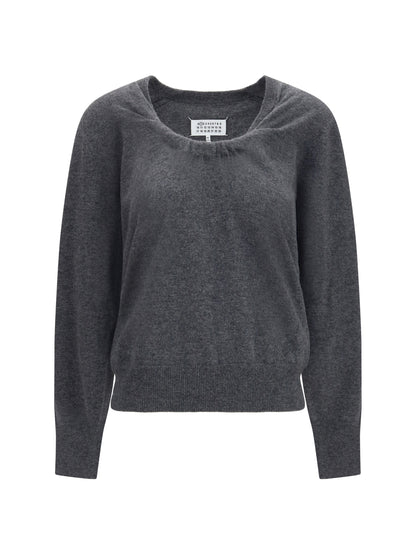 Maison Margiela Wool Sweater with gathered neckline - Medium Grey
