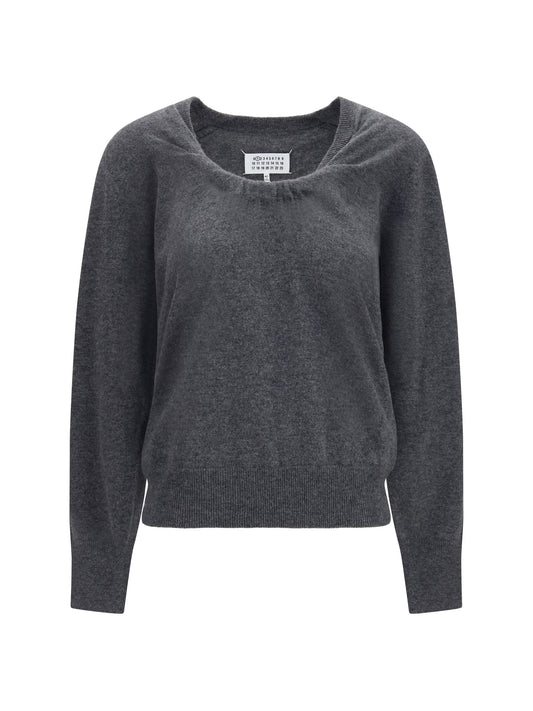 Maison Margiela Wool Sweater with gathered neckline - Medium Grey