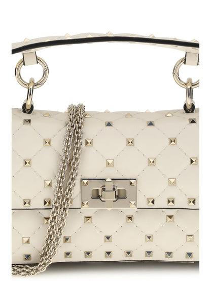 Valentino Garavani Rockstud Spike mini Top Handle Bag in nappa - Light Ivory