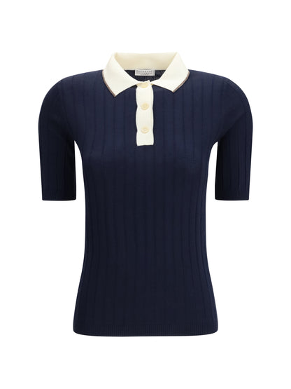 BRUNELLO CUCINELLI Short sleeve Polo in virgin wool and cashmere with accessory detail