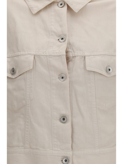 Brunello Cucinelli Cotton and linen Jacket with monili - Gesso