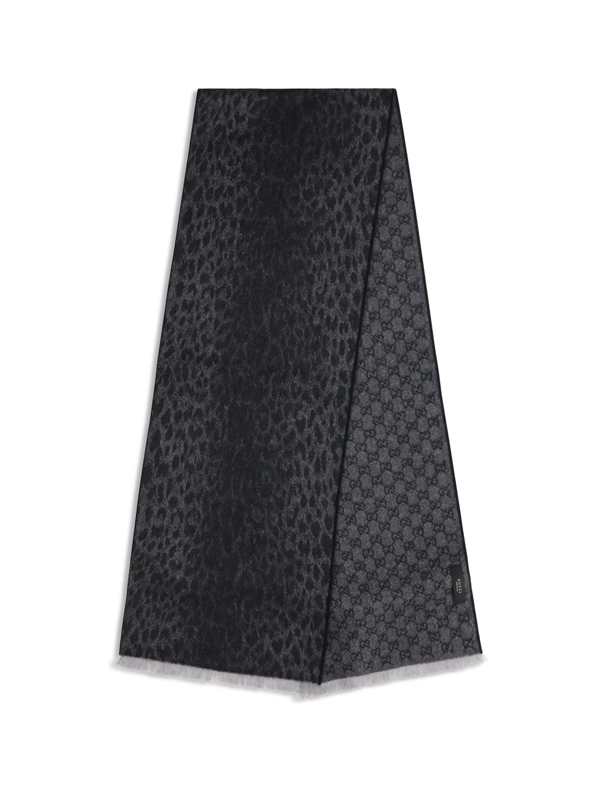 Gucci Leopard-print wool Scarf with monogram - Flanner/Black