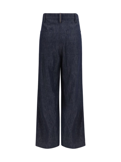 Brunello Cucinelli Denim effect twill wide Pants - Blue