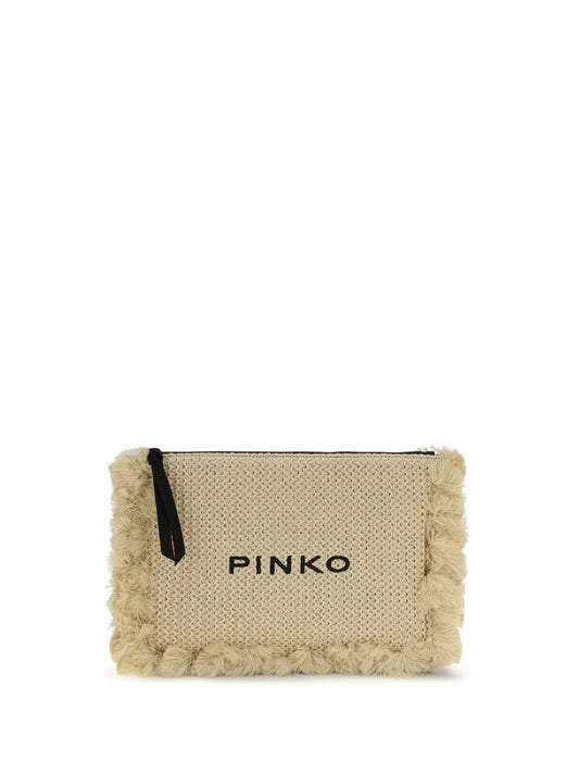 PINKO Flat Handle Clutch in raffia