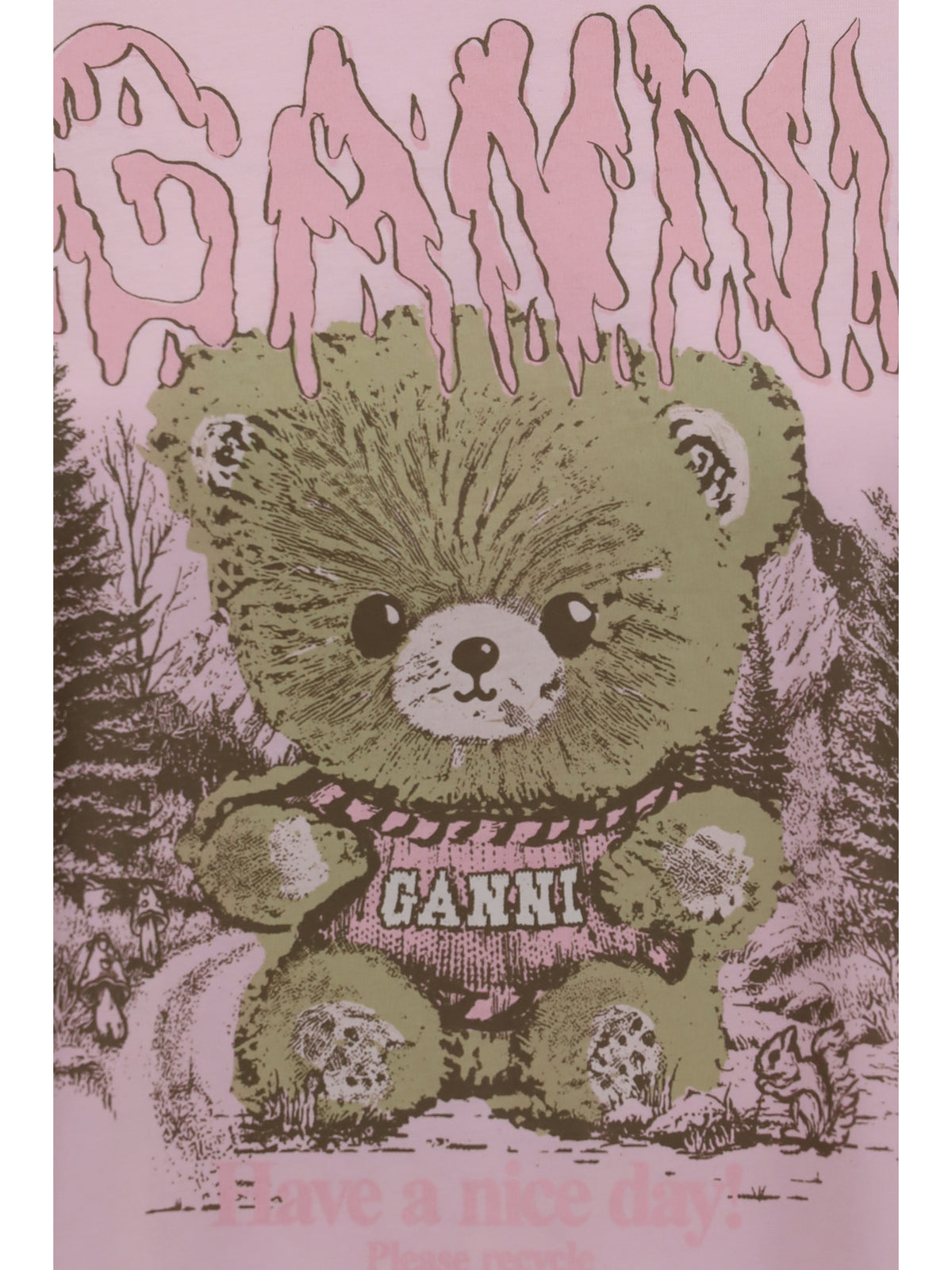 Ganni Teddy Forest cotton T-shirt - Chalk Pink