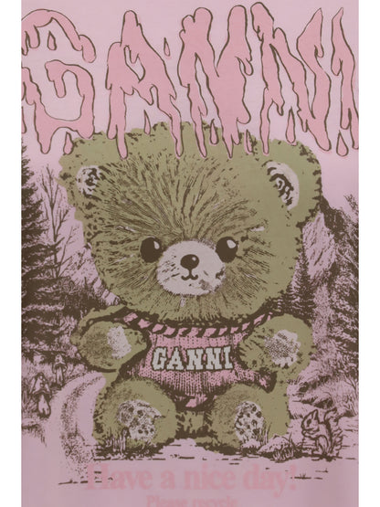 Ganni Teddy Forest cotton T-shirt - Chalk Pink