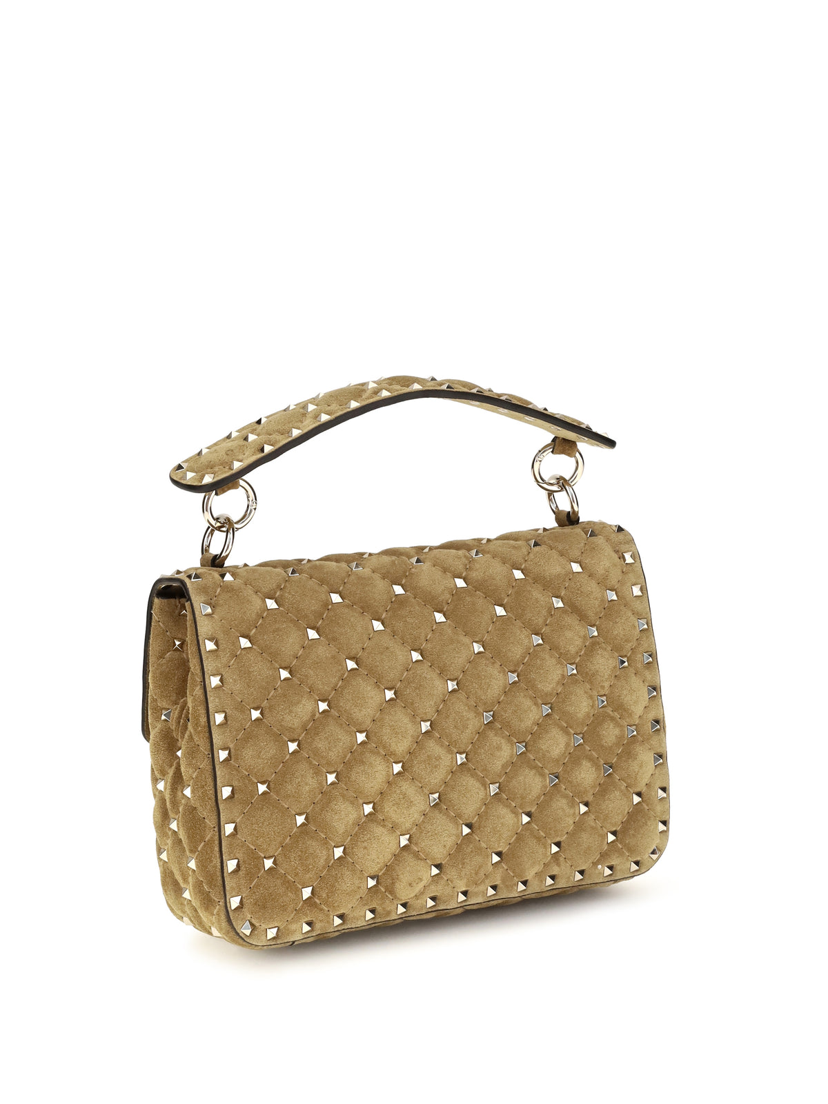 Valentino Garavani Medium Rockstud Spike suede Top Handle Bag - Havana Beige
