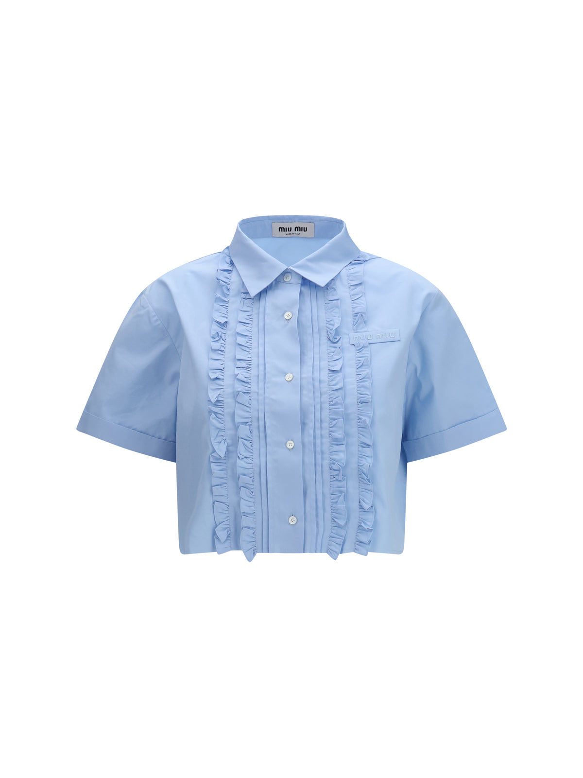 Miu Miu Poplin Shirt with ruffle details - Light Blue