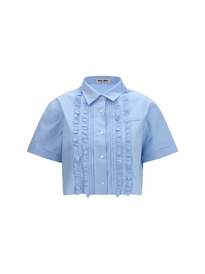 Miu Miu Poplin Shirt with ruffle details - Light Blue
