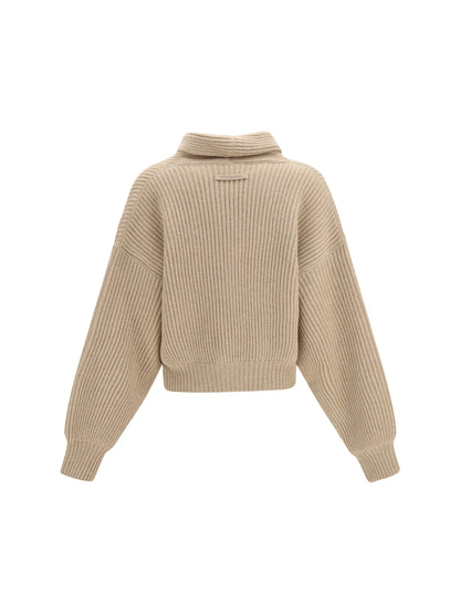 Tory Burch Ribbed wool cropped Cardigan - Golden Brown Melange