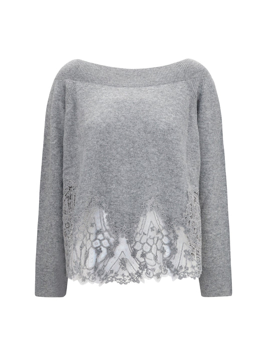Ermanno Scervino Boat neck lace Sweater - Grey