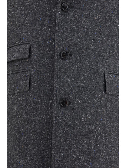Valentino Long single-breasted Coat - Grey Melange/White/Light Blue/Beige