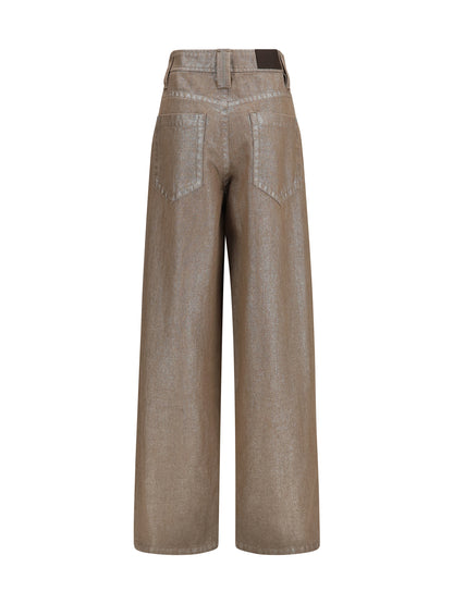 Brunello Cucinelli Lurex wide-leg Jeans - Beige/Silver