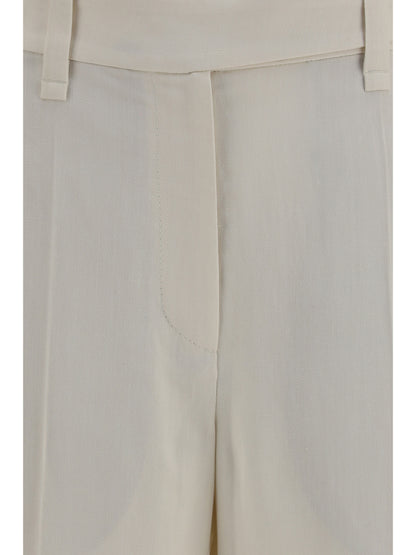 Brunello Cucinelli Cigarette Pants in fluid viscose and linen twill - Cream