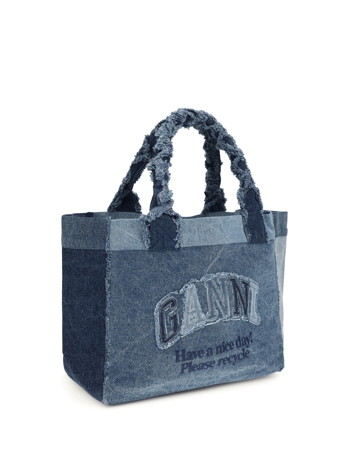 Ganni Medium trapeze denim Shopper - Mid Blue Vintage