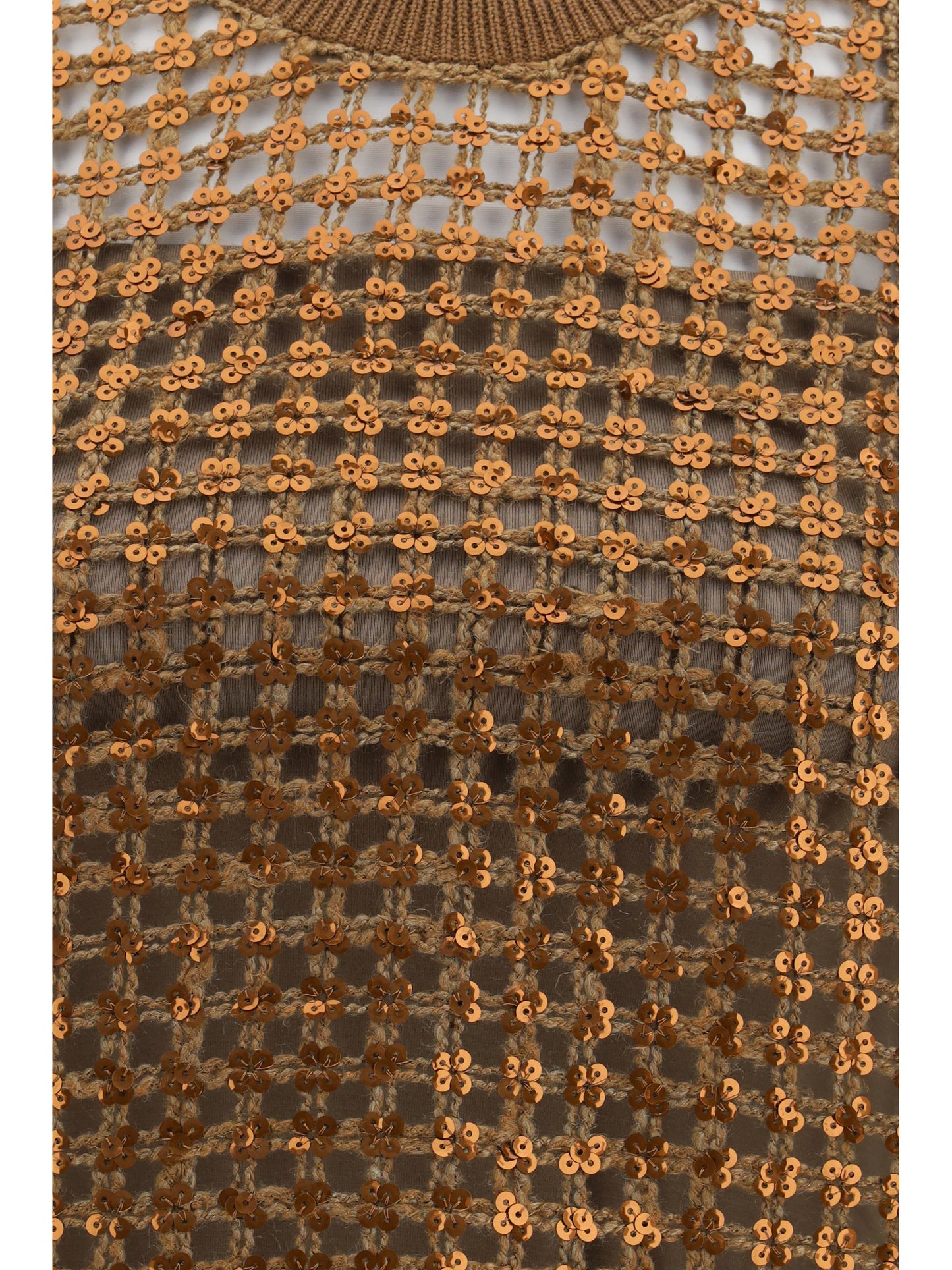 BRUNELLO CUCINELLI Perforated silk and linen Top with sequins