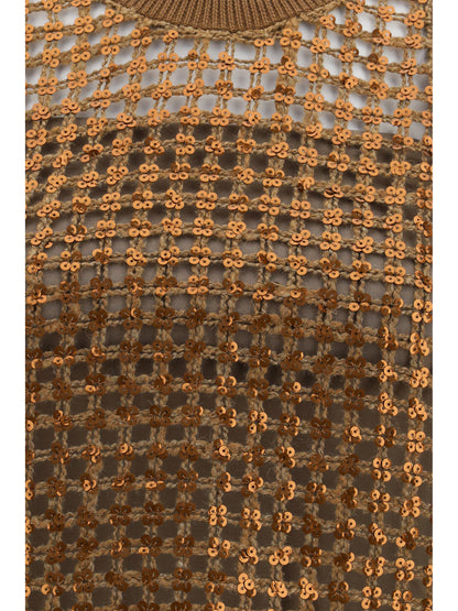 BRUNELLO CUCINELLI Perforated silk and linen Top with sequins