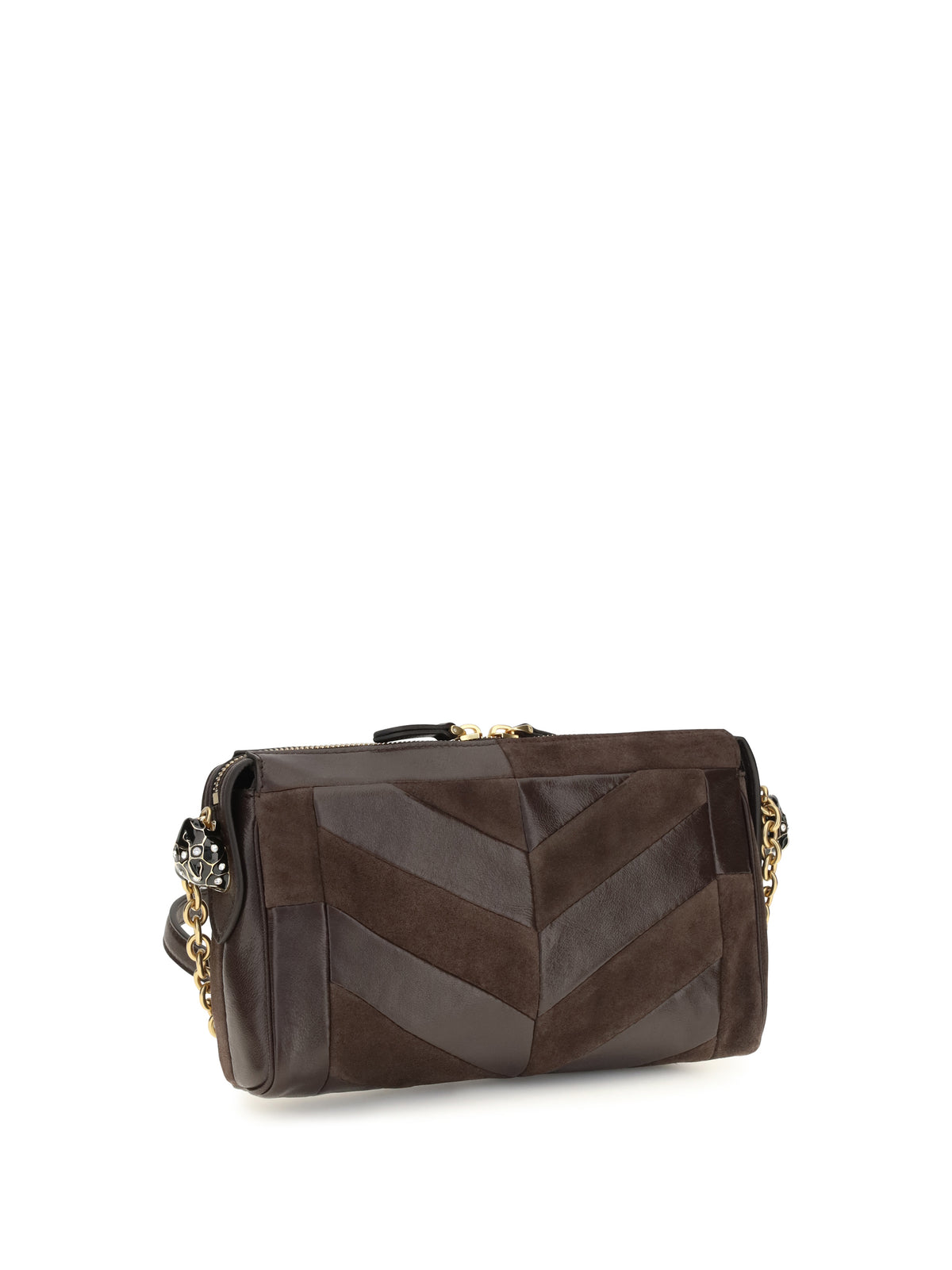 Valentino Garavani Panthea Shoulder Bag chevron pattern - Ebony Brown/Oak Brown
