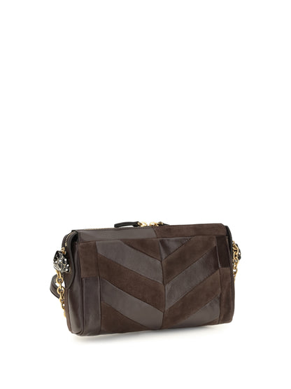 Valentino Garavani Panthea Shoulder Bag chevron pattern - Ebony Brown/Oak Brown